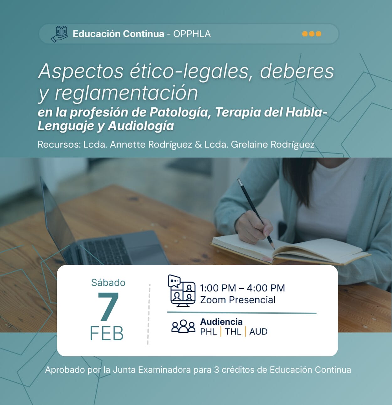 (3 créditos) Aspectos ético-legales, deberes y reglamentación en la profesión de patología y terapia del habla y lenguaje y audiología